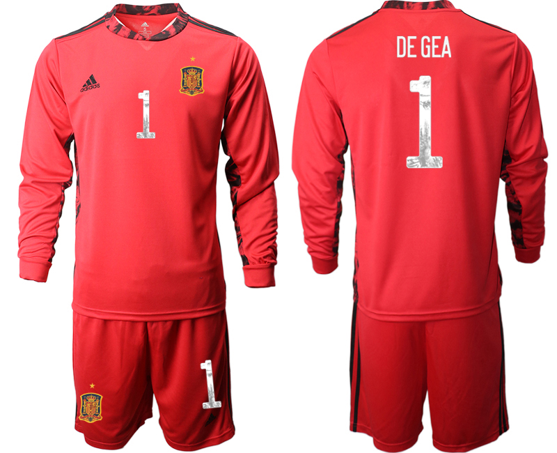 Men 2021 European Cup Spain red Long sleeve goalkeeper #1 Soccer Jersey1